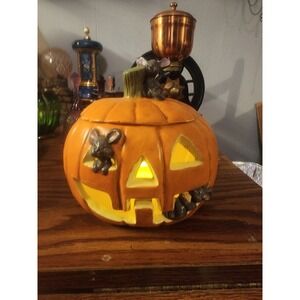 Vintage Ceramic Lidded‎ Tea Light Jack O Lantern Candle Votive Holder With Mice